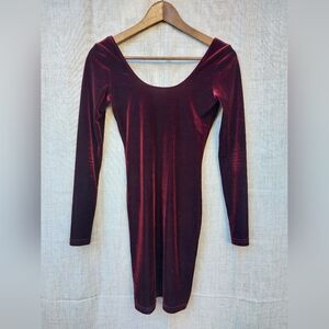 Maroon Velvet Long Sleeved American Apparel Mini Dress